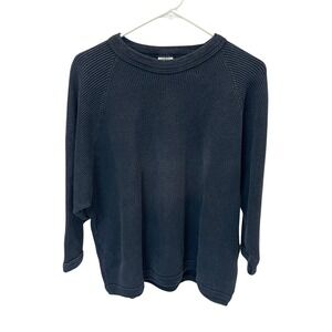 Vintage Au Coton Waffle Knit Long Sleeve Top Black Cotton Oversized Lagenlook